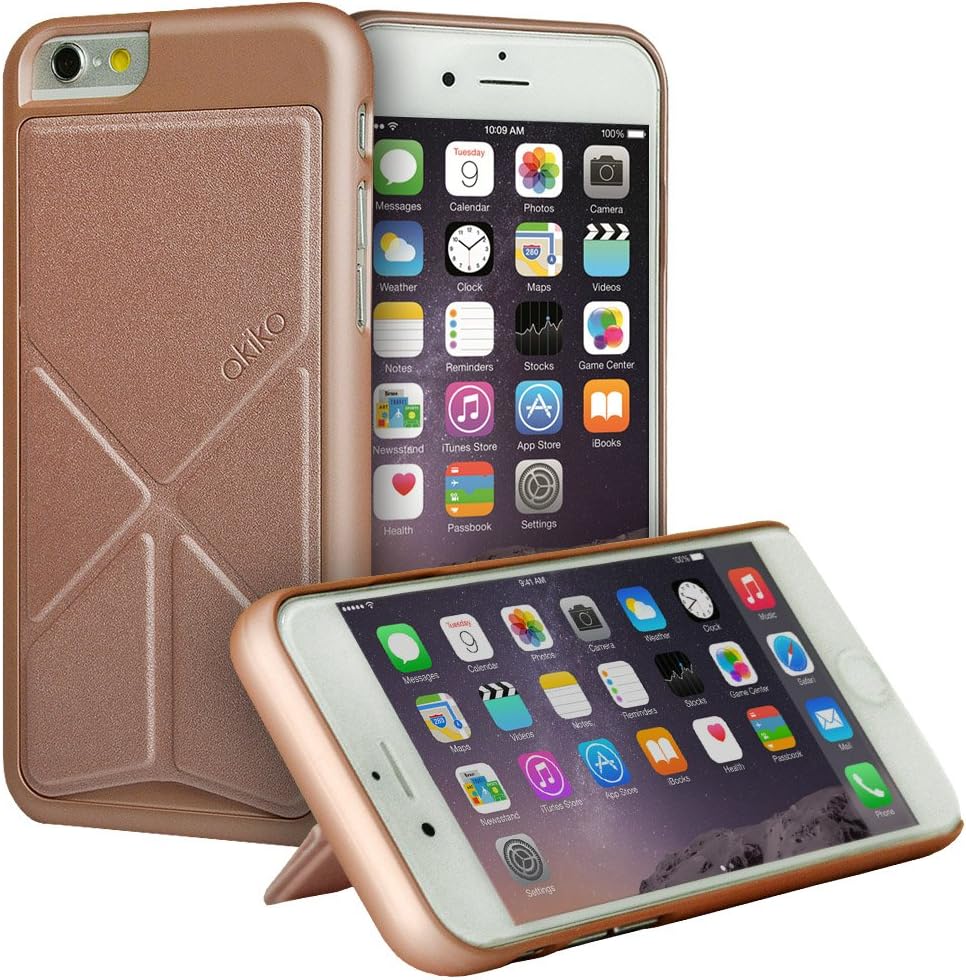 Akiko Stand iPhone 6 6s Plus Case [Origami Series] Ultimate Protection Scratch Proof Soft Interior Leather HardCase with [Foldable 2-Way Stand Feature] for iPhone 6 6s Plus - Retail Packaging - Rose Gold