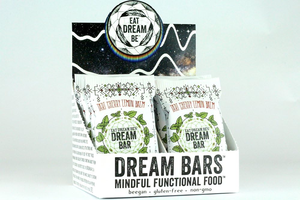 DREAM BARS - Relaxing Nutritional Snack Bars with Dream Herb Teas, Organic & Gluten Free Ingredients Promoting Calm, Focus, Sleep and Lucid Dreaming - (Tart Cherry Lemon Balm, 12 Pack)