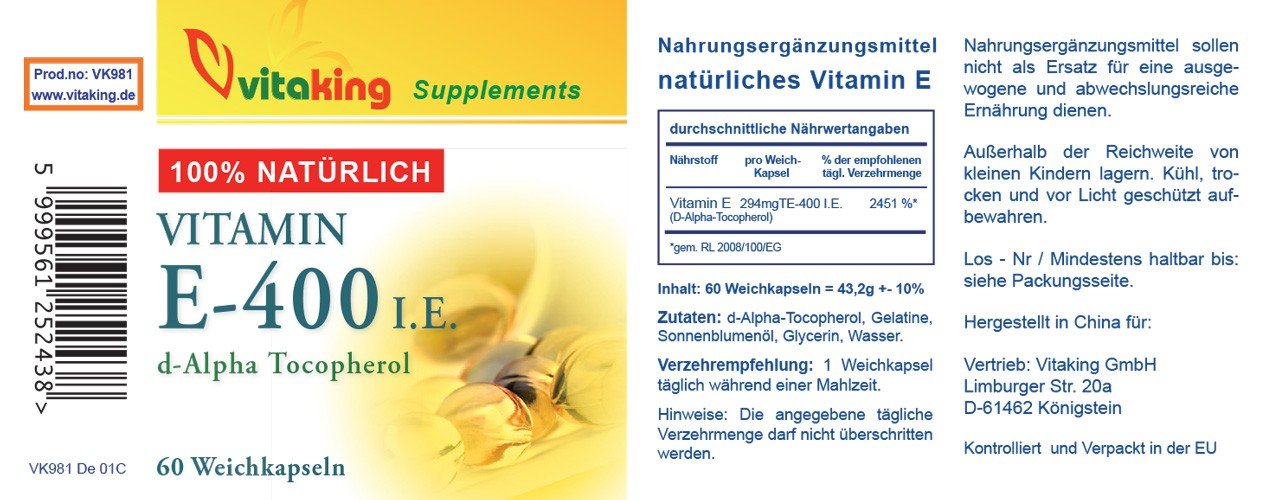 Vitamin E 400 Internationale Einheiten Weichkapseln