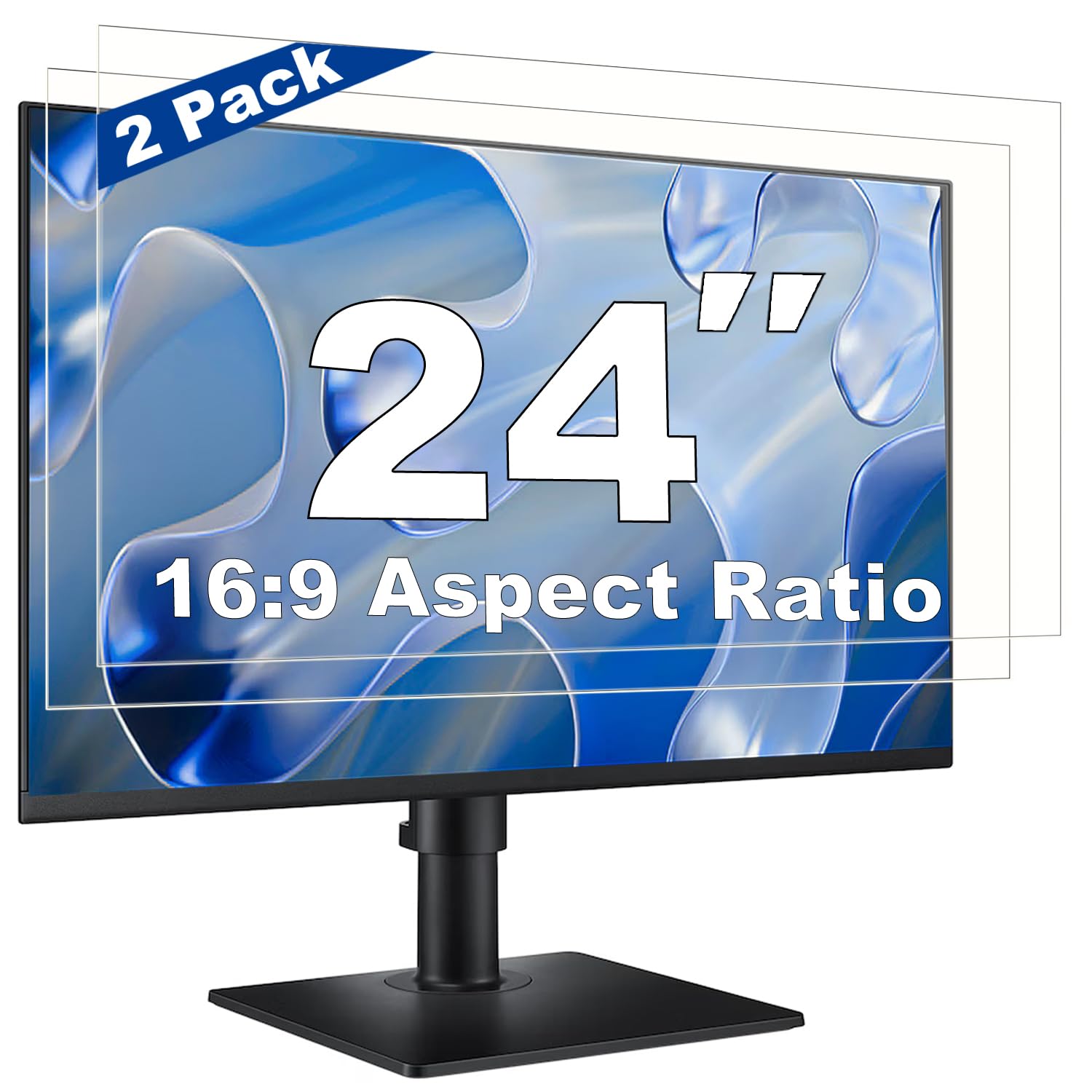 Photo 1 of 2 Pack 24 Inch Computer Screen Protector Film, Anti Glare & Blue Light Blocker with Transparent Filter Shield for Eye Protection, Compatible with 16:9 Widescreen Monitors from Dell, HP, LG, and More