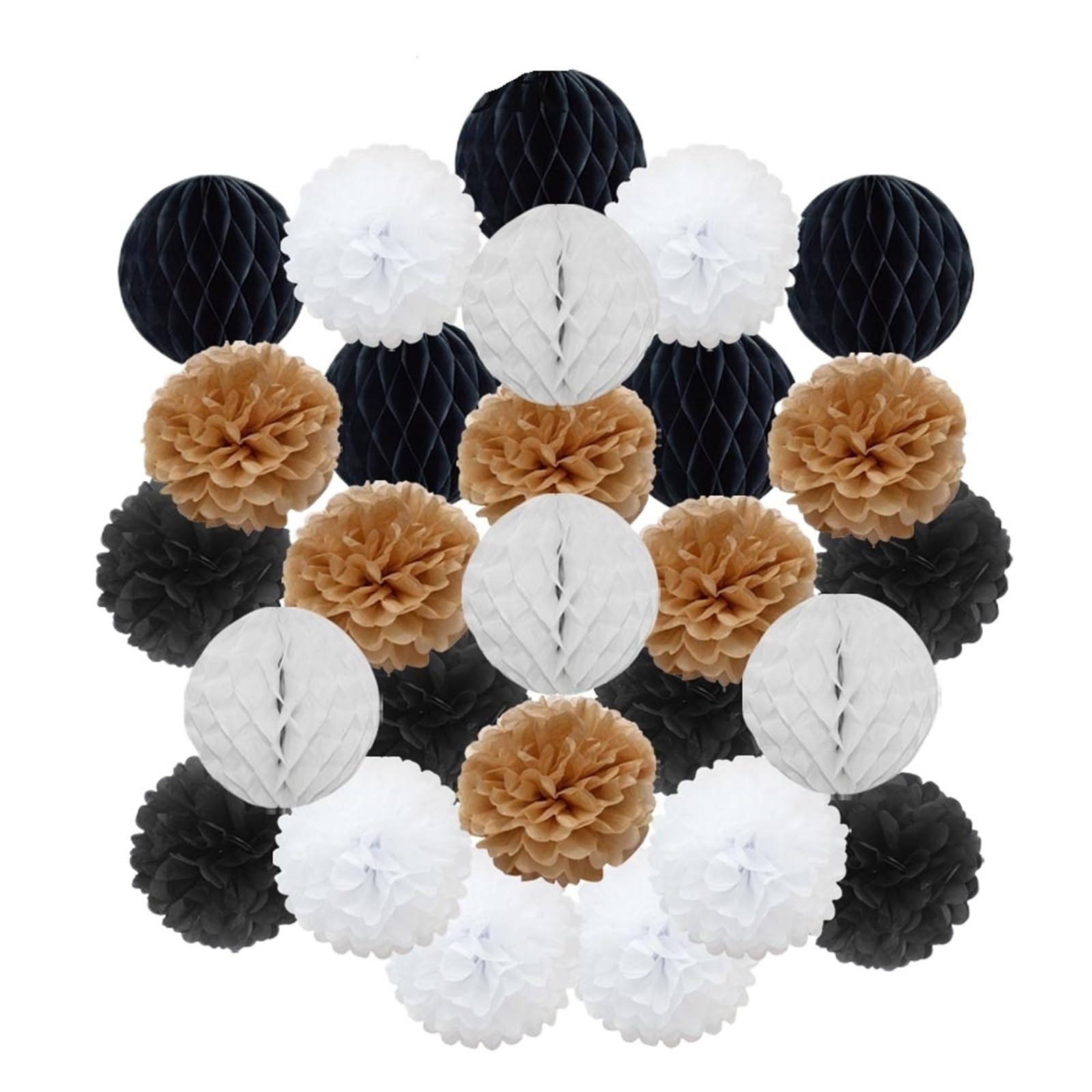 Paper Pom Poms Wedding Ceremony DIY Decoration Hanging Round Ball Honeycomb Paper Pompom for Baptism Birthday Party Favor(Black Khaki,10inch(25cm))