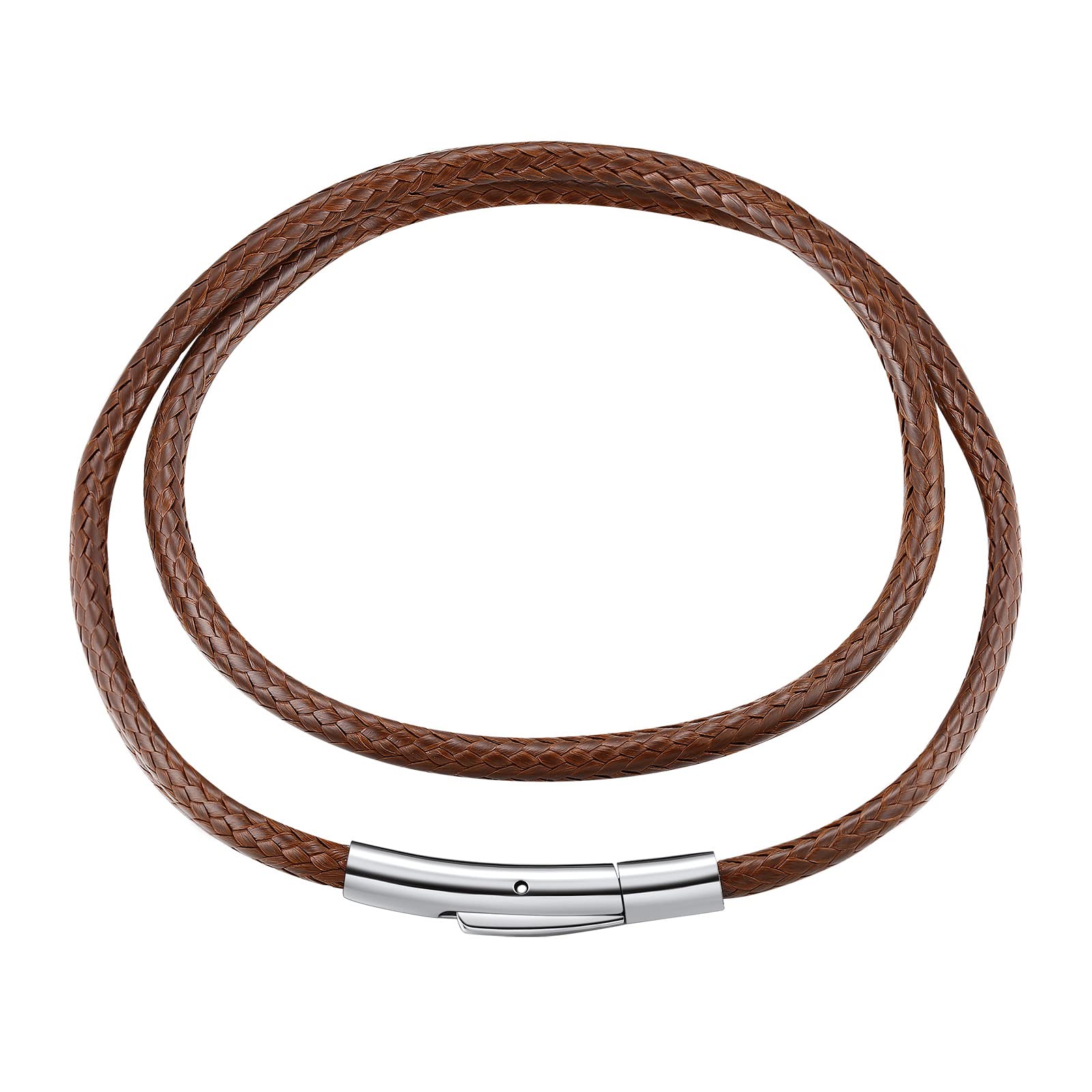 FindChic 2/3MM geflochten Lederkette Herren Damen Kautschuk Halsband mit Edelstahl Verschluss Schwarz/Braun 41-76cm wählbar