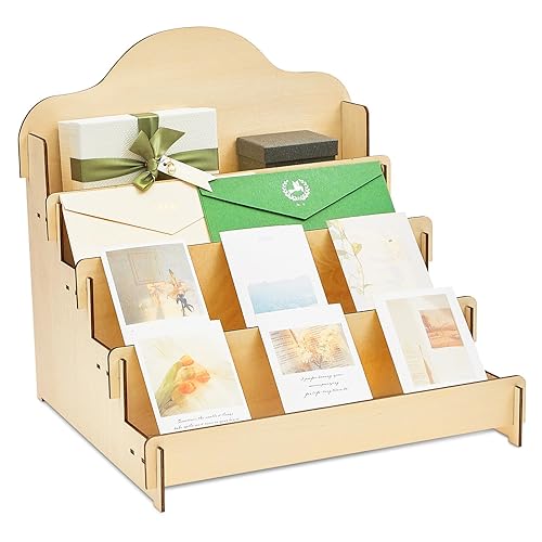 Miniatura 14 de Barydat Soporte de Exhibición Grande para Tarjetas de Felicitación, Soporte de Madera Escalonado para Postales, Folletos, Fotos, Joyas, Aperitivos