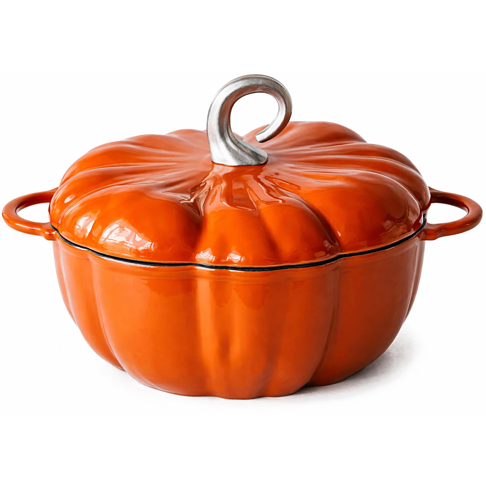 Cocotte à La Citrouille, Four Hollandais en Fonte Émaillée, Marmite à Citrouille Antiadhésive, Marmite à Ragoût, Pot de Décoration, Orange, 3.7L