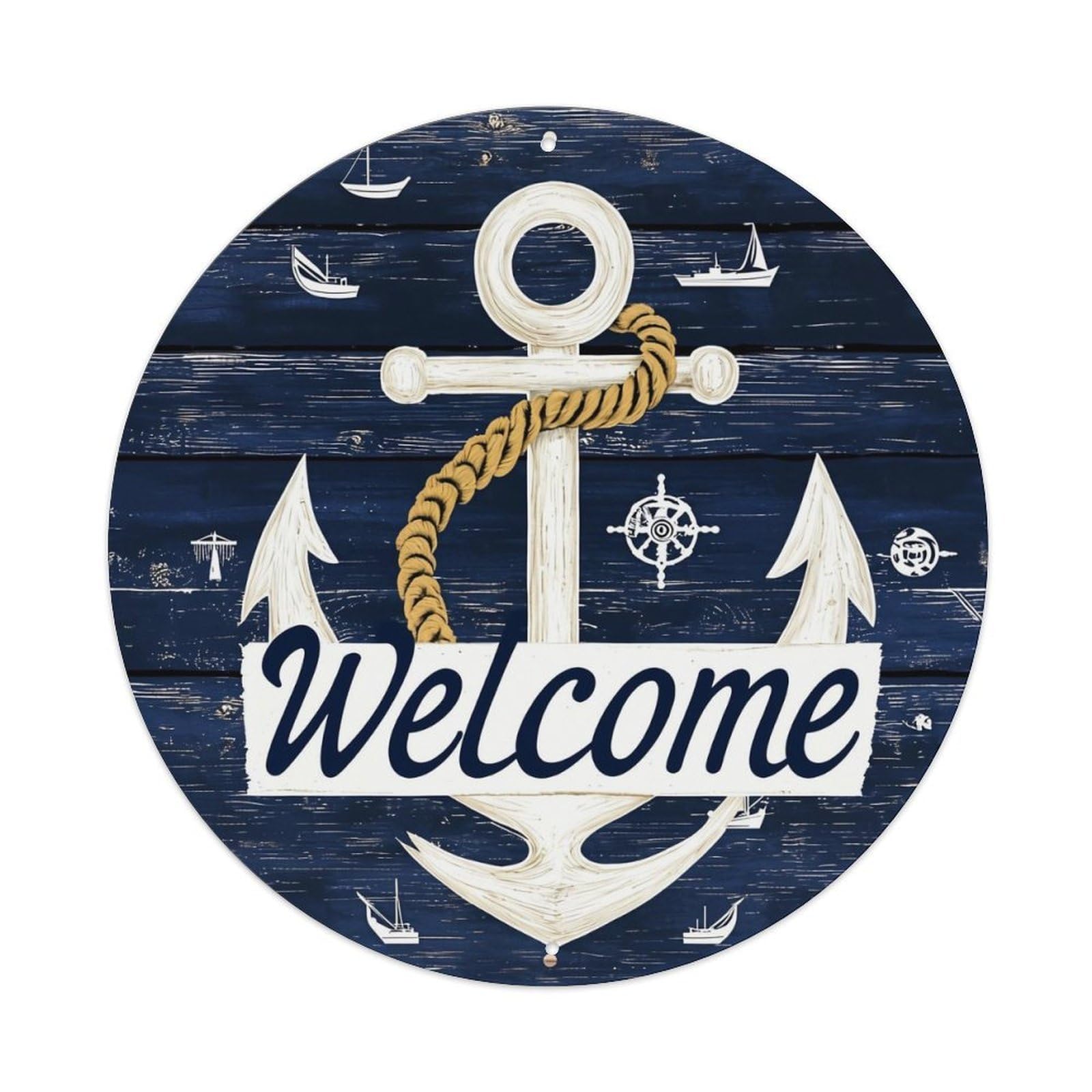 Nautical Anchor Welcome Sign Design Tin Sign Metal Poster Vintage Metal Signs for Home Man Cave Bar Cafe Kitchen laundry room Wall Decorations 8x8 inches