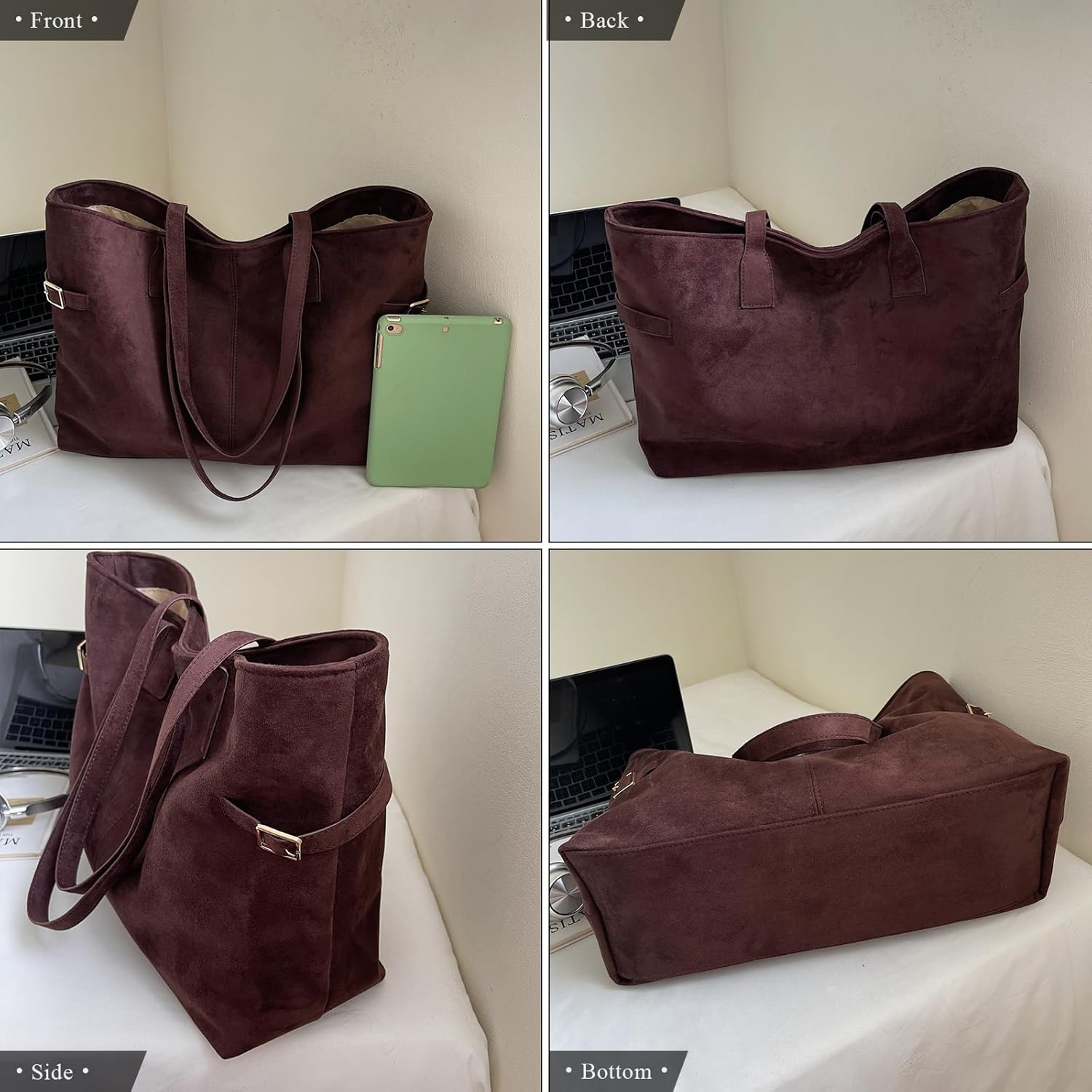 Suede Purse Fall Large Suede Tote Bag for Women Vintage Shoulder Handbag - Image 6