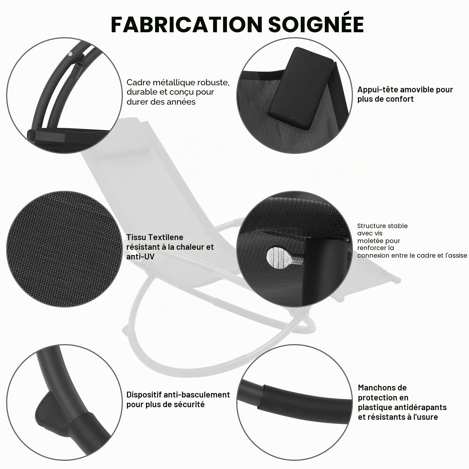 WOLTU Lot de 2 Chaise Longue Pliable Bain de Soleil pour Jardin fauteil Relax Baignoire en Tissu Respirant Charge maximale 160 kg, Noir, LS002sz-2