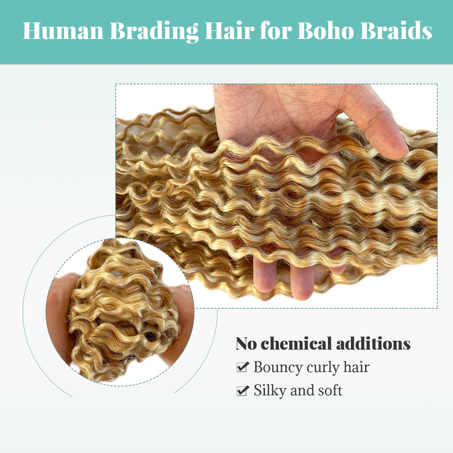 Highlight Ombre Blonde Human Braiding Hair for Boho Knotless Braids 20 Inch Deep Water Wave Bulk Human Hair for Braiding No Weft Brazilian Virgin 2 Bundles 100G Wet and Wavy Micro Extensions