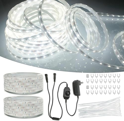 Tira de luz LED de 66 pies para exteriores, impermeable, 6000 K, súper brillante, tira de luces LED regulables de 12 V, tira de iluminación de 1600
