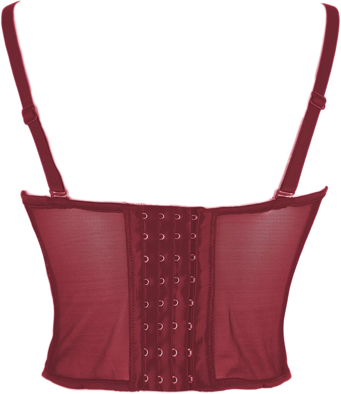 ELLACCI Women's Sheer Lace Corset Top with Padded Cups and Boning Support Gothic Corset Bra Tops Burgundy - Image 3