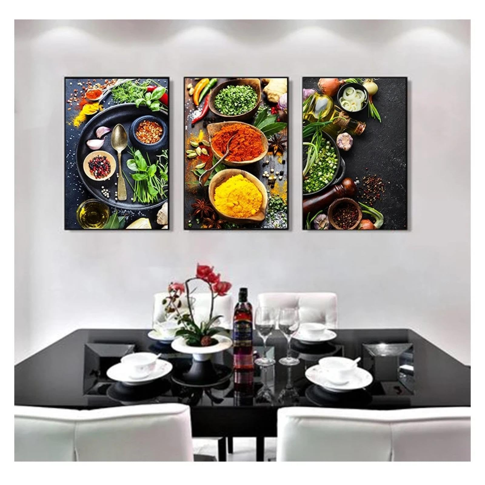 ZHUOYA Motyw kuchenny mieszanka ziół i przypraw obraz na płótnie plakaty i druki sztuka ścienna obrazy do restauracji jadalni dekoracja 60 x 90 cm x 3 bez ramy