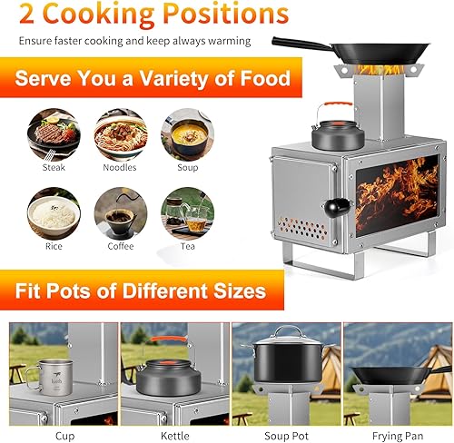 Miniatura 2 de Estufa de camping para tiendas de campaña calientes, estufa de leña de acero inoxidable 304 con tubos de chimenea de pared inoxidable para tiendas
