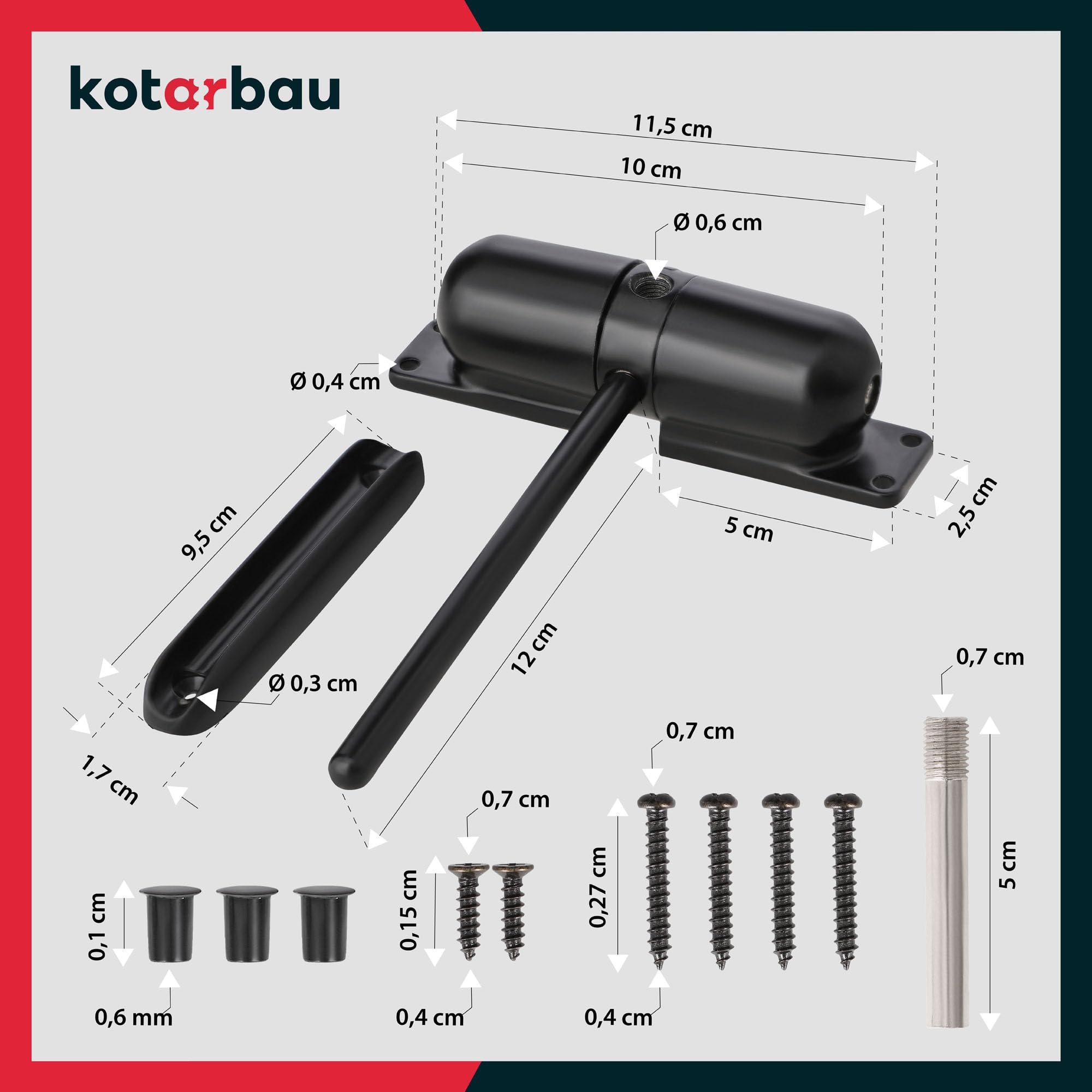 Chiudiporta Automatico KOTARBAU Per Esterni 120x30mm - Acciaio Verniciato Nero, Per Cancelli E Porte - Foto 3