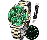 OLEVS Watches for Men Stainless Steel Analog Quartz Chronograph Moon Phase Watch Waterproof Date Luminous Wrist Male Watches,Gift for Men