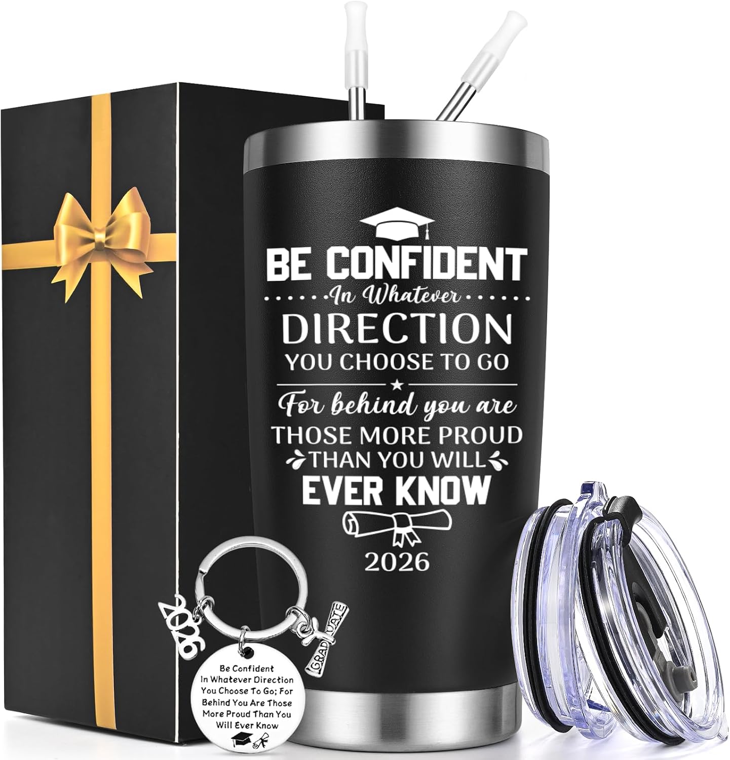 Lifecapido Graduation Gifts, 2026 Graduate 20oz Tumbler with Keychain, High School College Masters Degree PhD Graduation Gifts for Friends Classmates Graduates, Black