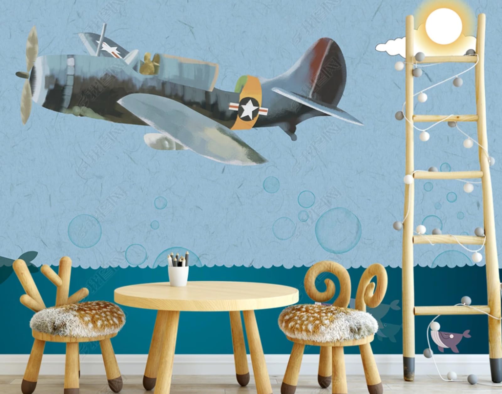 ZXCHEE Papier Peint 3D Intissé Voyage Autour Du Monde Avion Terre Murales Chambre Salon Restaurant Couloir Décoration Murale Art 250x175 Cm