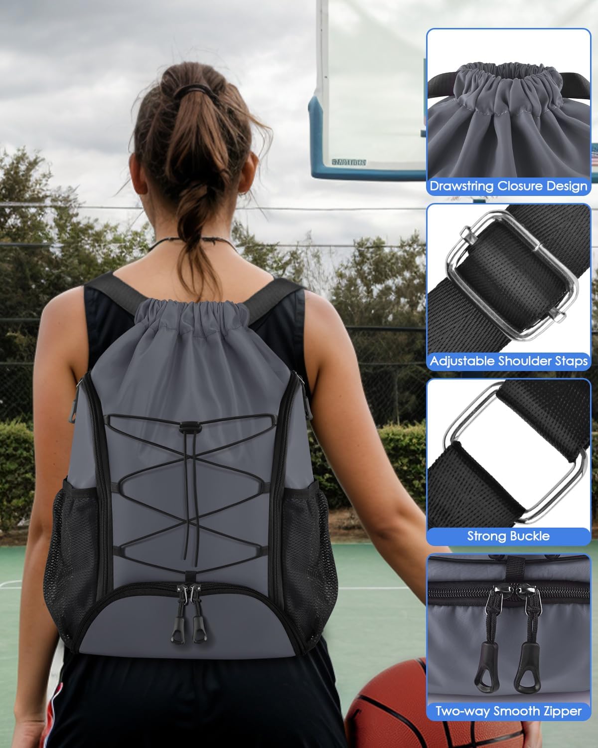 BROTOU Soccer Bags, Football Backpack, Volleyball Bag, Drawstring Soccer Backpack with Ball and Shoe Compartment - Image 5