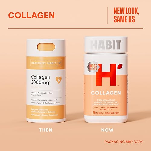 Miniatura 2 de Habit - Suplemento de colágeno (2 unidades, 120 cápsulas), nuevo aspecto, 2000 mg de péptidos de colágeno, vitamina C y vitamina E, salud de la