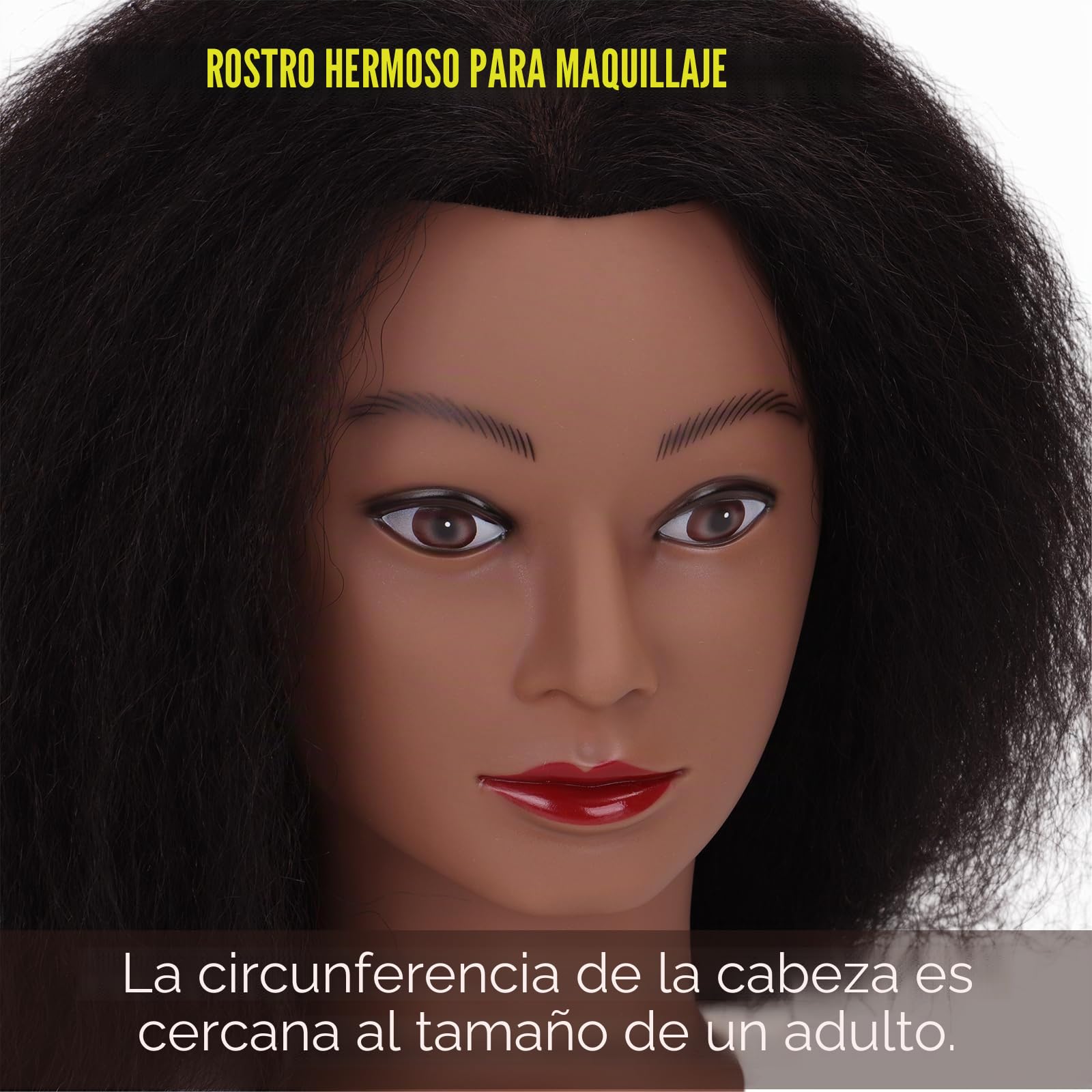 DiazySight - Cabeza de maniquí afro negra 100% cabello humano real, muñeca de cabeza recta de 18 pulgadas para que las niñas practiquen, cabeza de peinado y kit de práctica para entrenamiento de