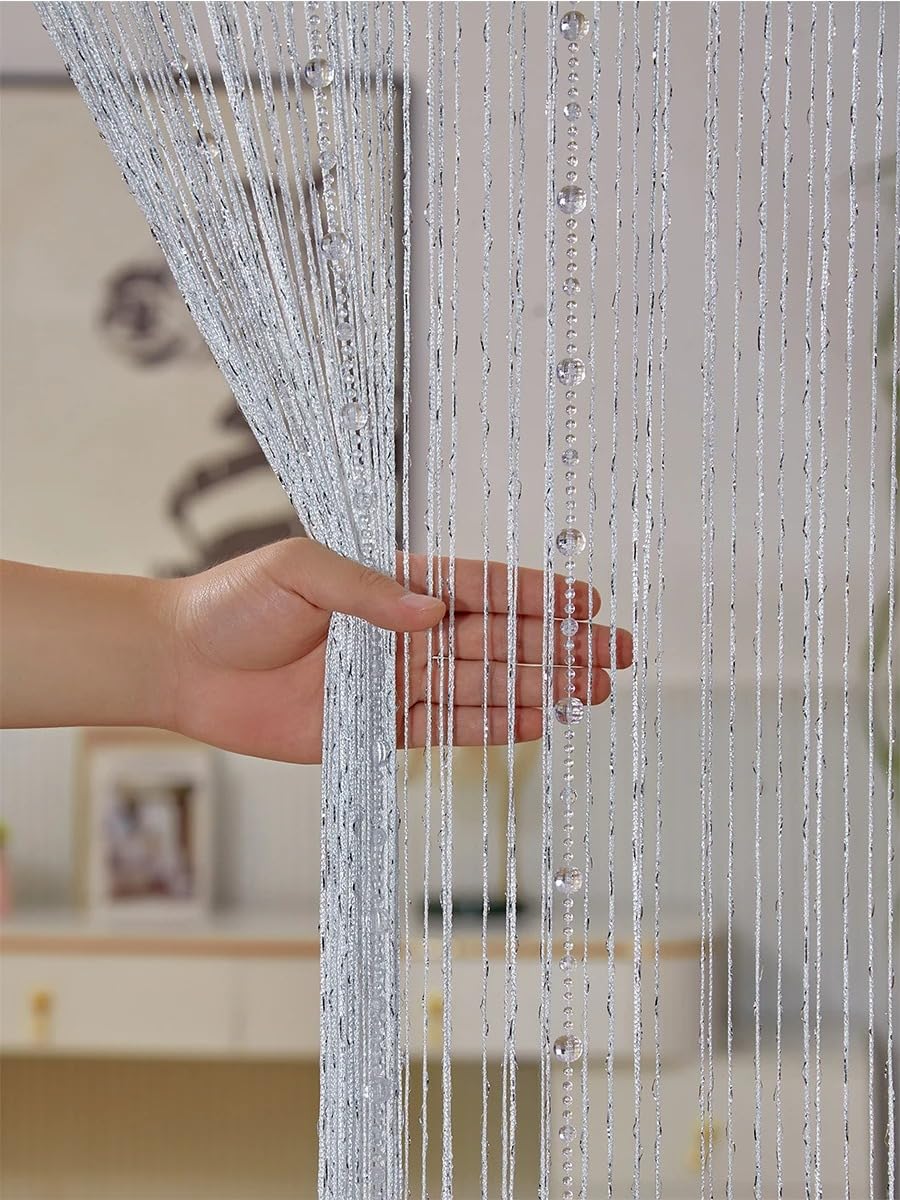 String Curtains Glitter Fringe Panel Fly Screen Room Divider Tassel Curtain, Beaded Door Curtain, Doorways Window Room Divider Single Door Curtains Beads