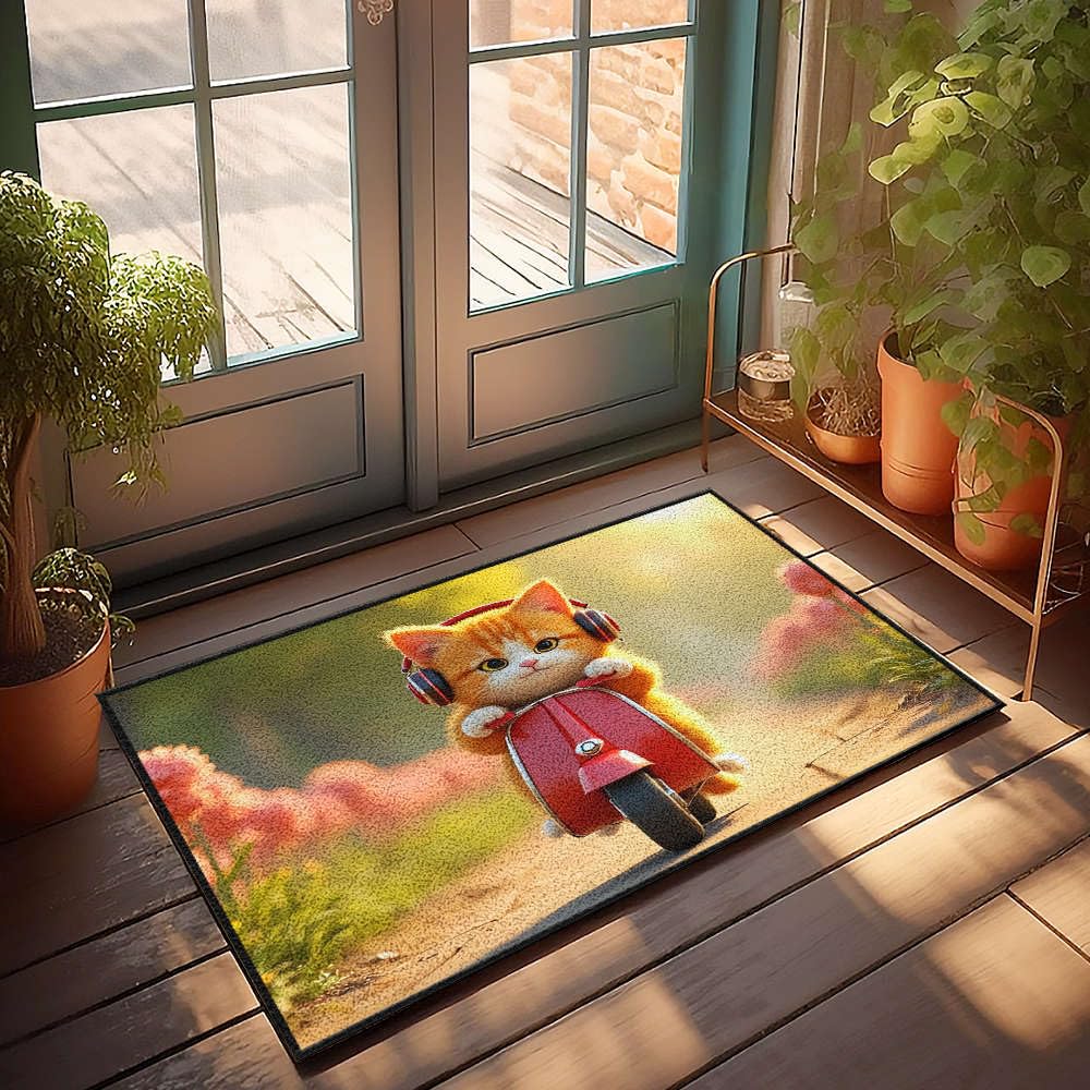 Tapis de cuisine antidérapant grand format sol propre chaton