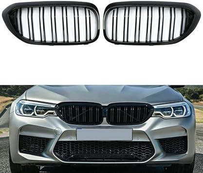 Front Kidney Bumper Grille Dual Slat Gloss Black Grill Compatible with BMW G30 G31 G38 5 Series 525i 530i 540i 550i 2017-2019