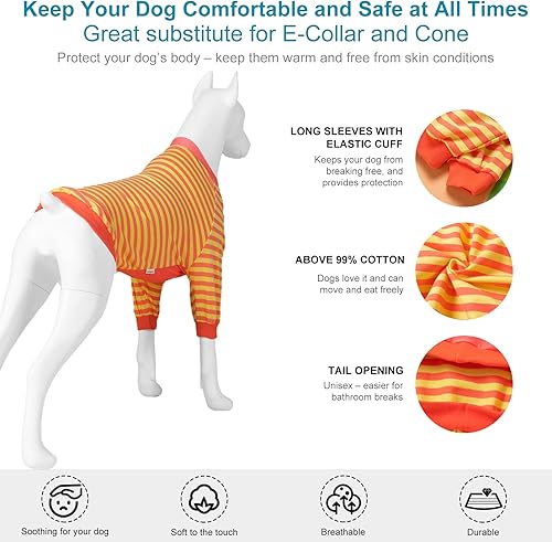 Miniatura 3 de LovinPet - Pijama y camiseta de 100% algodón para perros grandes, diseño a rayas, de 4 patas, protección que cubre todo el cuerpo