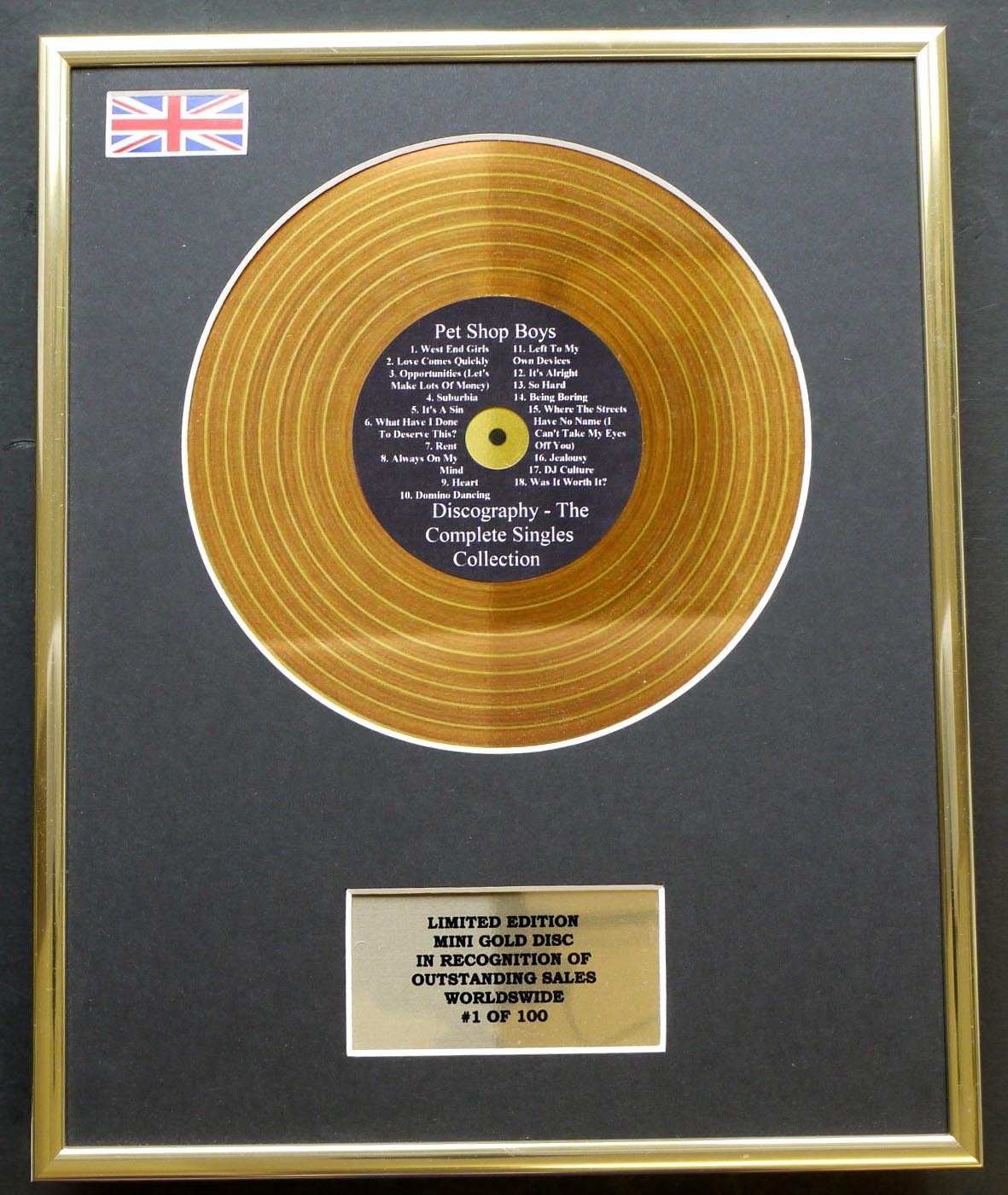 Limited Edition Mini Gold Disc Display Boys Gold Limited Edition Mini Disc Display Pet Shop /Mini Disc Display/Limited Edition/Coa/ Discography - The Complete Singles Collection