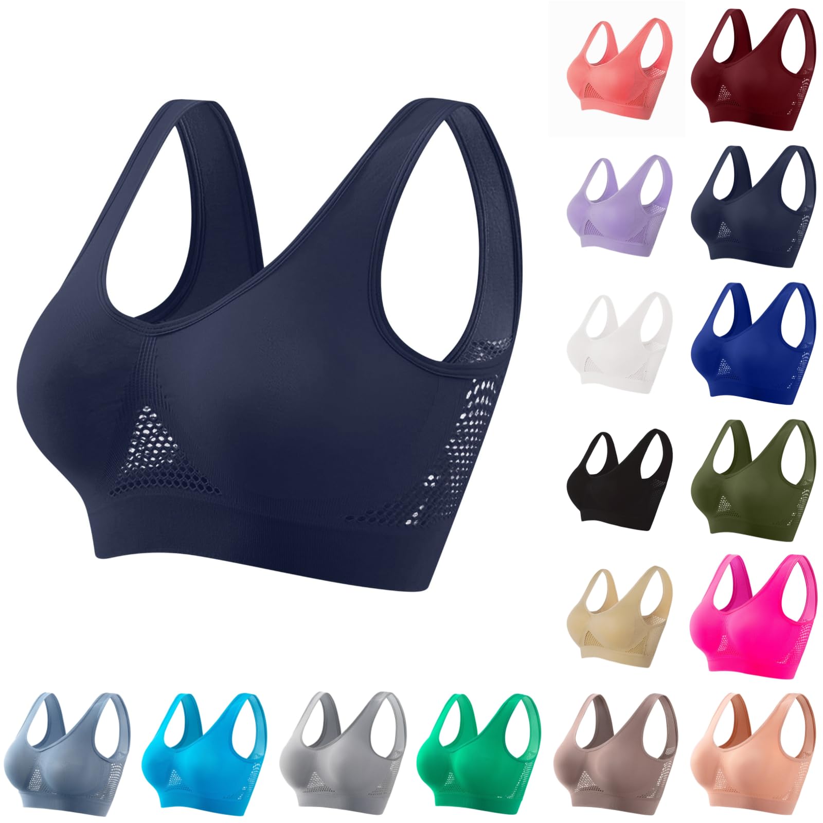 Breathable Anti-Sagging Sports Bras for Women Plus Size High Support Wireless Bra with Cooling Lift-Up Air Tech Mesh