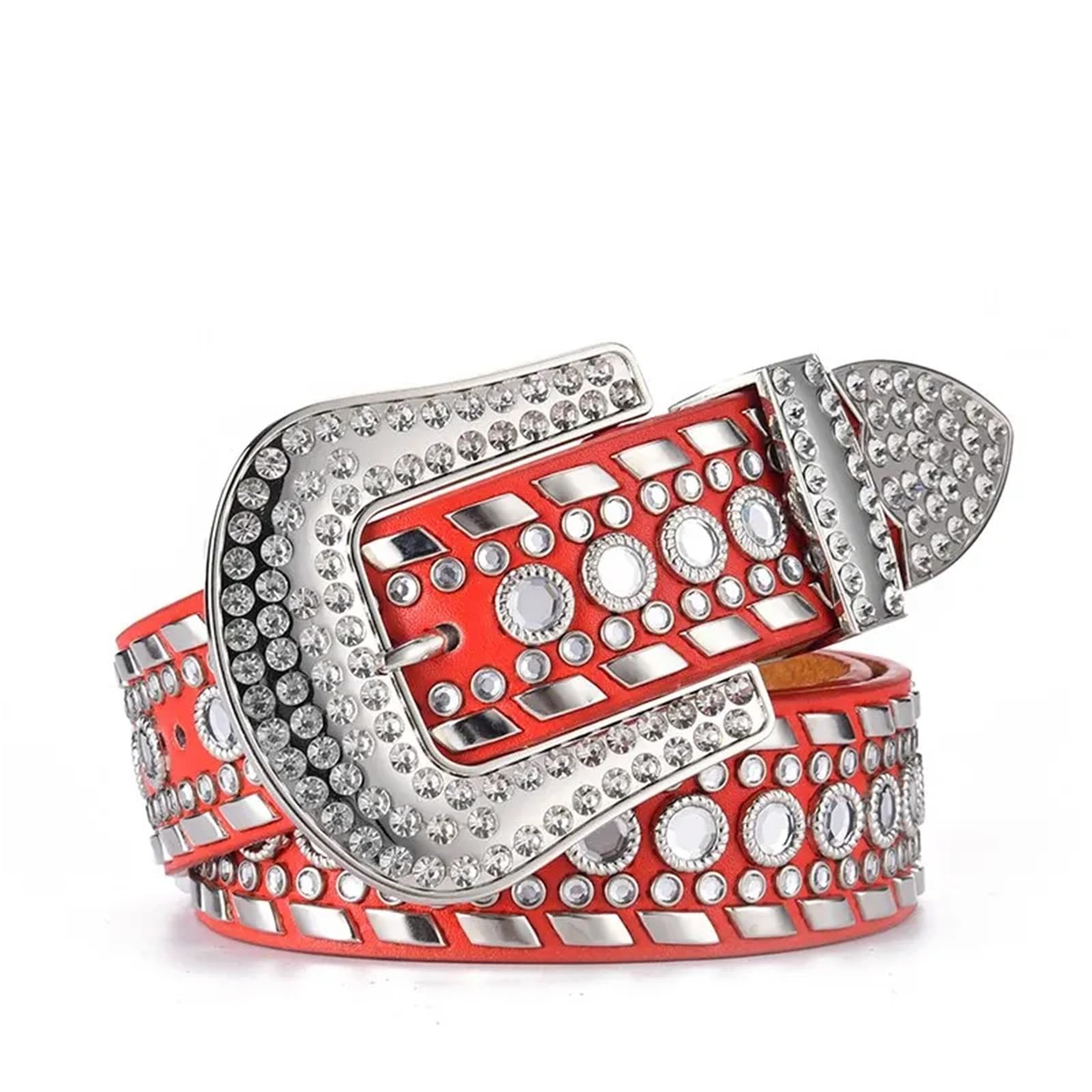 Cinturones Mujer Vaqueros de mujer con diamantes de imitación, cintura grande, diseño de remache brillante occidental, cuero de PU, juego de palabras de Hip Hop artificial