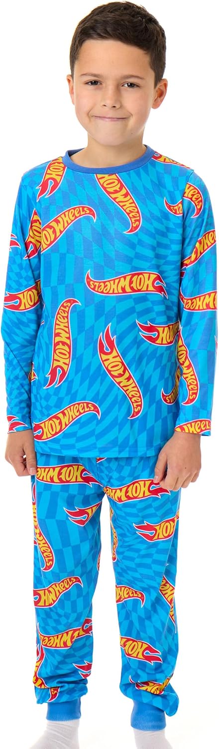 Hot Wheels Boys Pajama Set Pack of 2 | Kids Toy Race Car Graphic Short Sleeve Top & Long Leg PJ Bottoms in Red & Blue