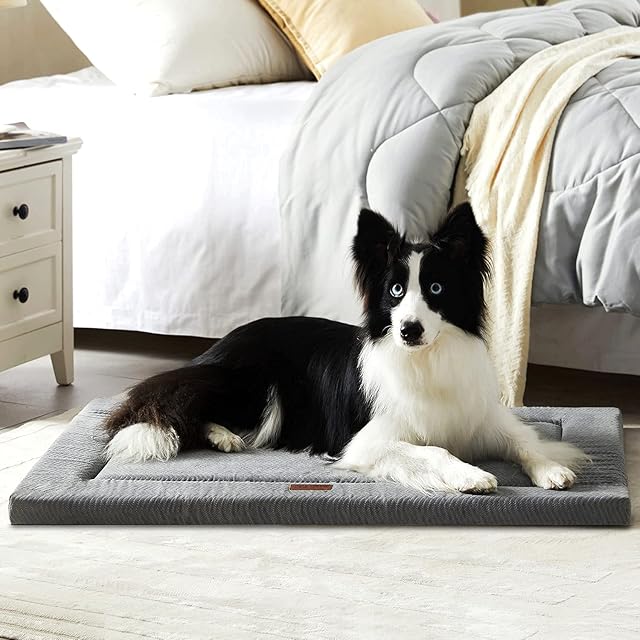 WESTERN HOME Dog Crate Mattress Dog Bed Large washable for Crate ,Dog Crate Pad Mat with Soft wave Warm Plush Grey 75X47X3cm