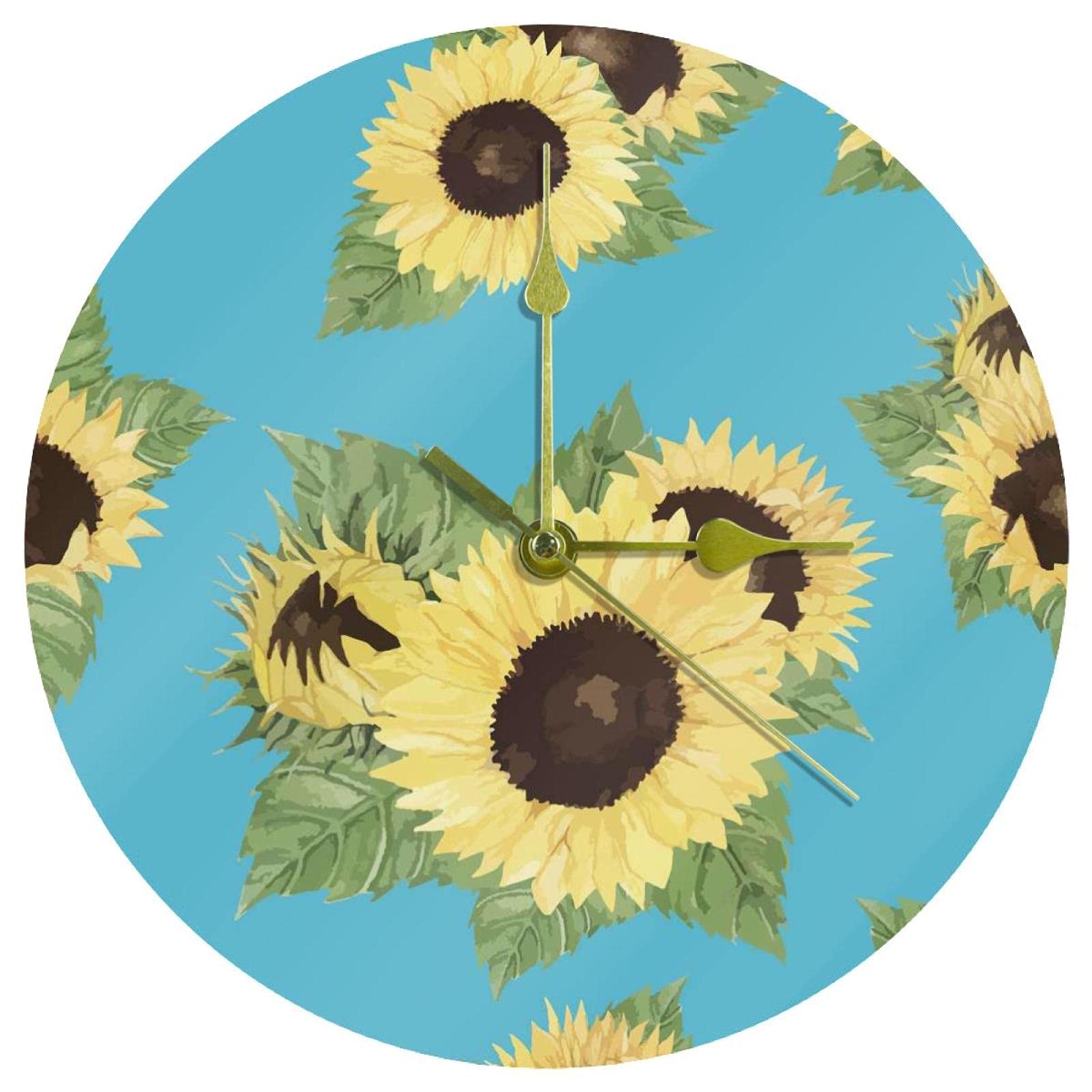 Horloge murale acrylique tournesol ronde silencieuse fonctionnement piles