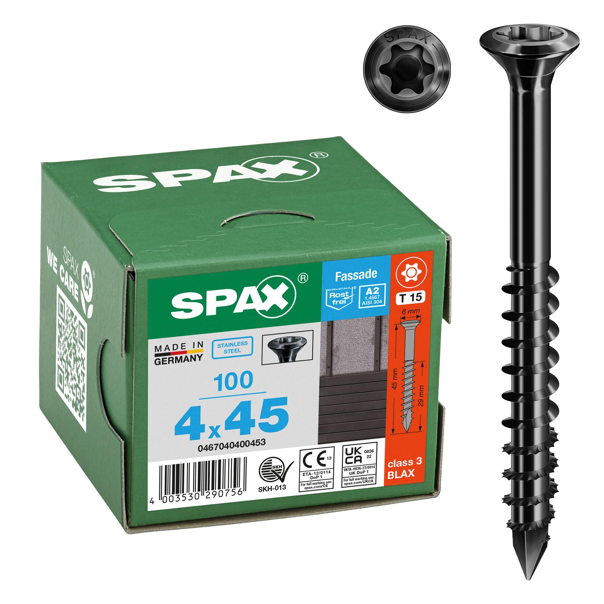 Spax Fassadenschrauben 4,5x45 Teilgewinde für Holzfassaden - Holzschrauben Torx 20 mit Bewertung, Edelstahl A2 schwarz - 100 Stück