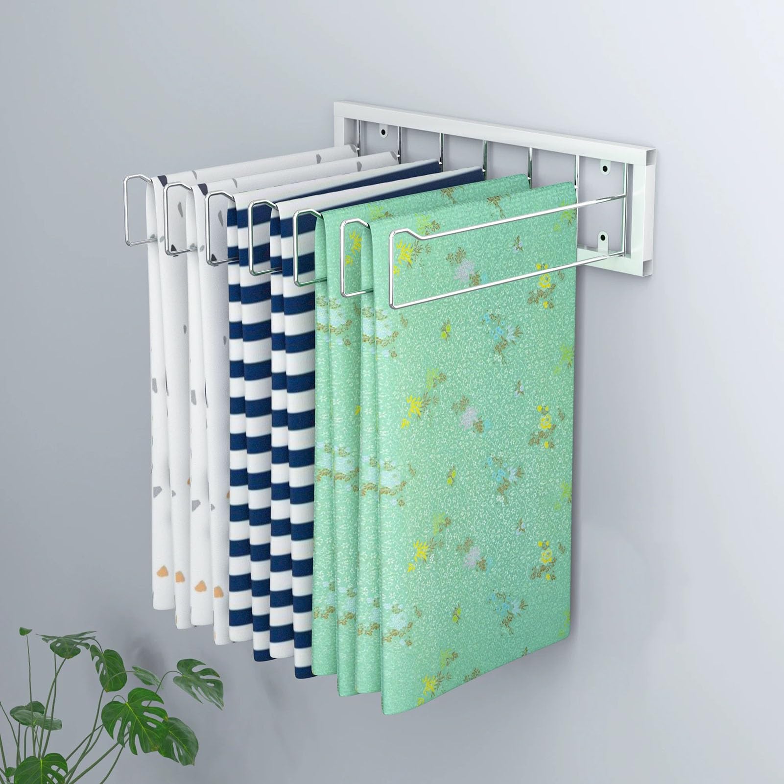 Genérico Expositor de Tela Blanco - Organizador de Textiles para el hogar con Marco Fijo y 7 Ganchos metálicos para Bufandas, Toallas, chales y hiyabs - Solución de Almacenamiento para Colgar en la p