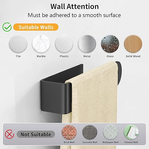 Miniatura 4 de Toallero de mano, toallero autoadhesivo para baño montado en la pared, barra de toalla de mano cuadrada de 8 pulgadas para barra de toalla de mano