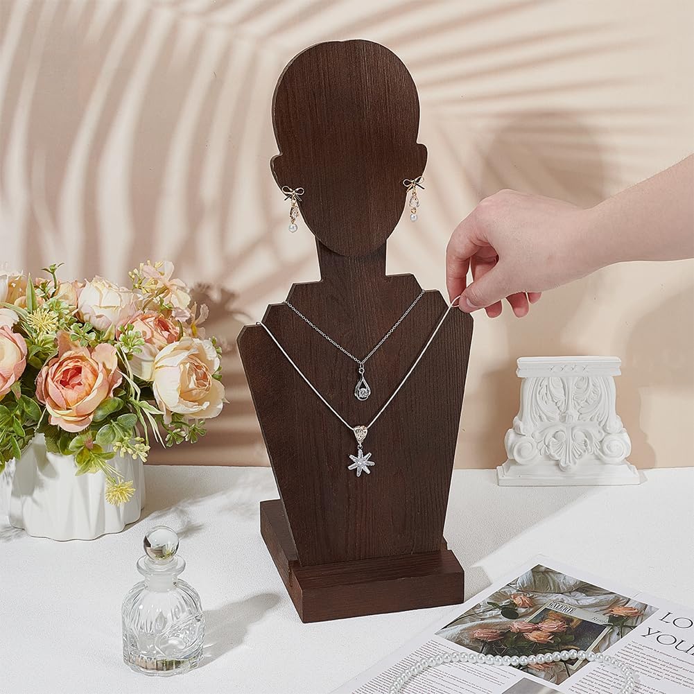 PH PandaHall Wooden Mannequin Jewelry Stand Portable Bust Shaped Necklace Display Stand Organizer Wood Earring Jewelry Display for Vendors Earrings Multiple Necklaces, 5×4.3×11.5"