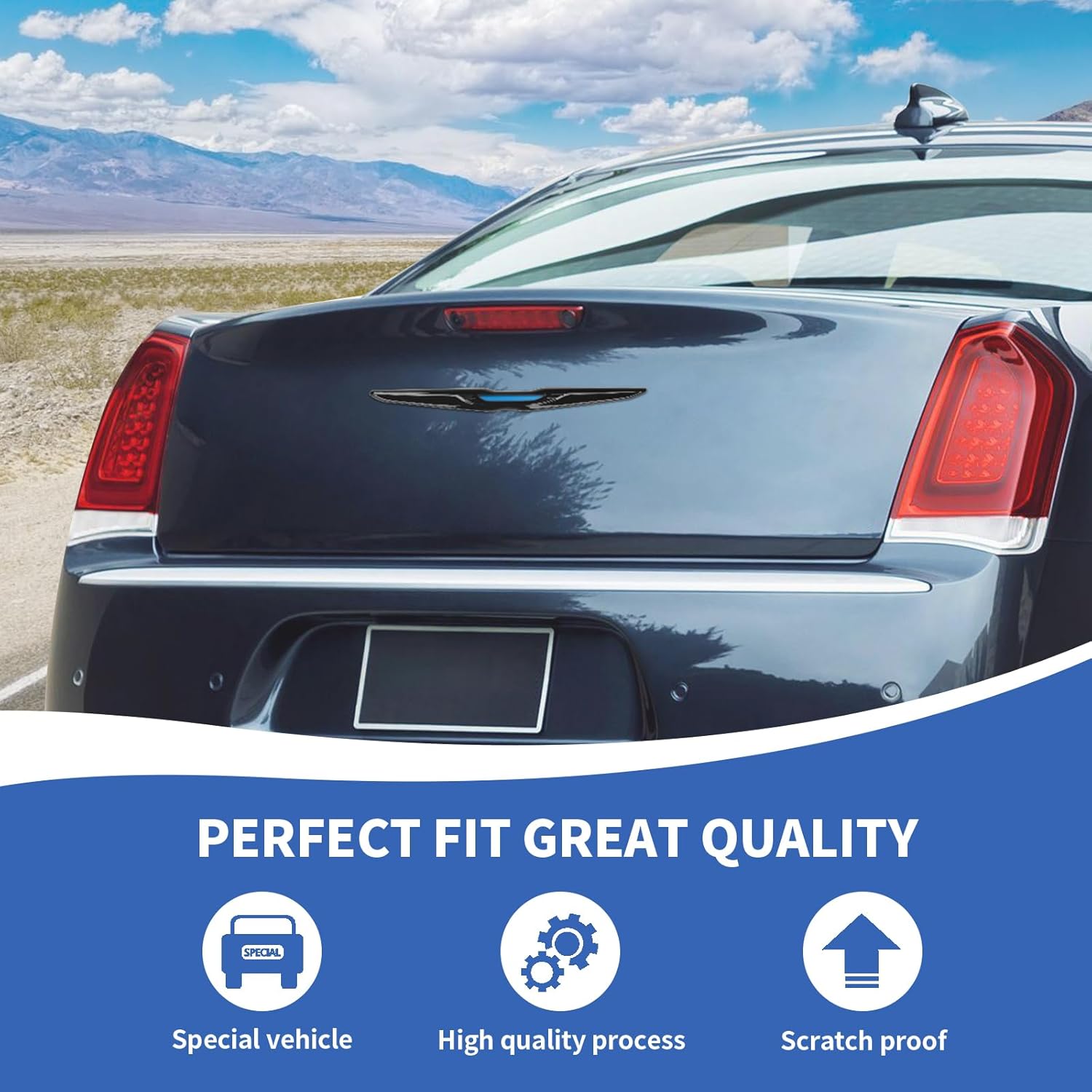 for Chrysler Emblem Cover, Black Front & Rear Emblem Molding Trim Kit Compatible with 2015-2023 Chrysler 300 300C Exterior Accessories