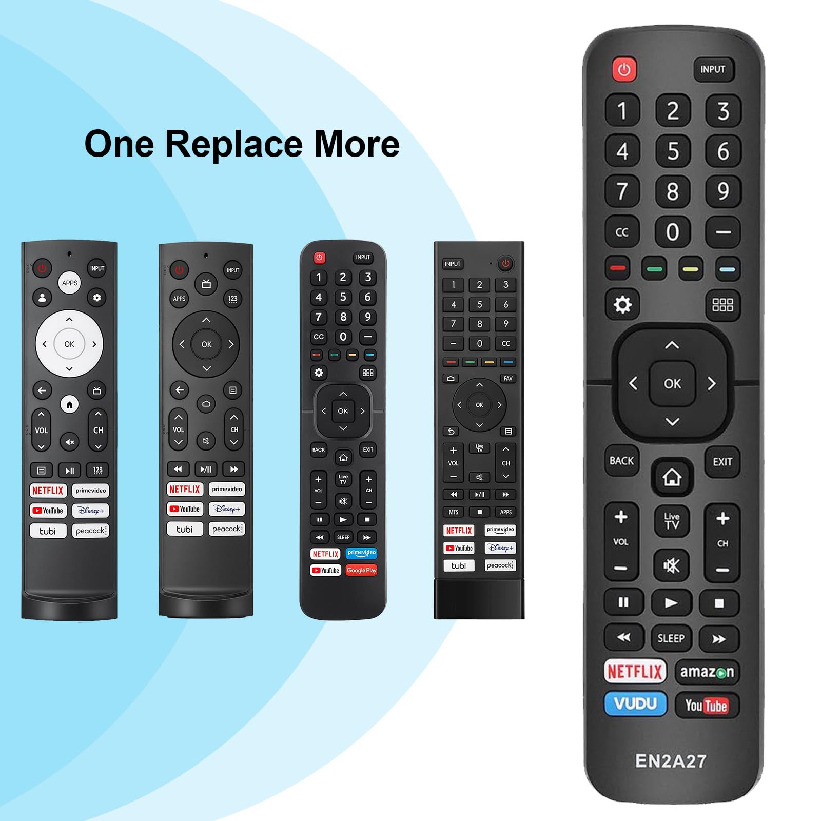 Gvirtue Telecomando universale EN2A27 per tutti i telecomandi TV Hisense, controllo di ricambio per Hisense-Smart-TV-Remote, per Hisense LED LCD UHD 4K Android Smart TV, con pulsanti Netflix, Amazon,
