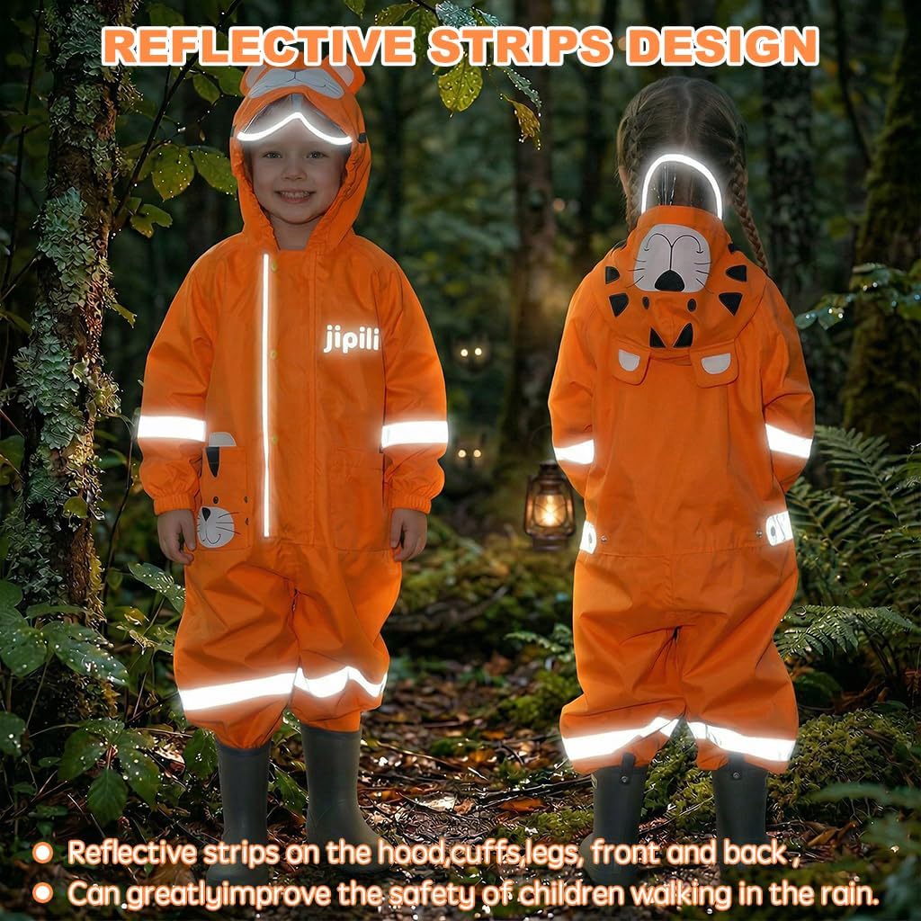 Toddler Kids Rain Suit with Hood - Waterproof Coverall One Piece for Kids (1-9 Years)