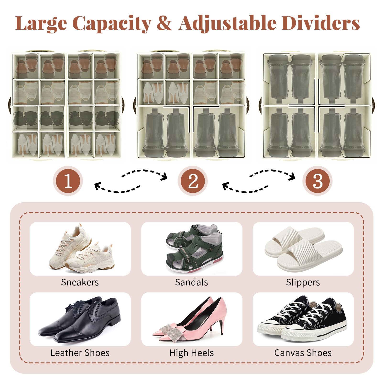 Set di 4 Organizer per Scarpe con Manici, con Doppia Cerniera | Scatole Porta Scarpe Pieghevoli in Tessuto, Contenitori per Armadi, per un Massimo di 32 Paia, con Finestra trasparente