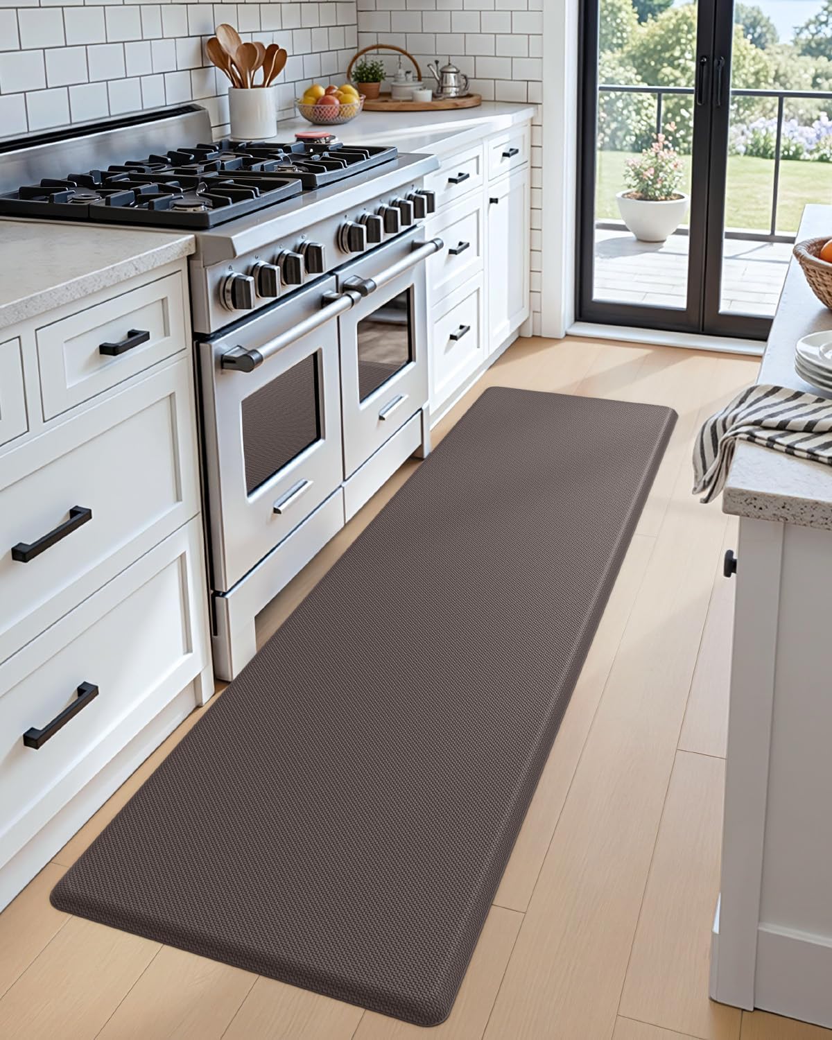 DEXI Kitchen Mat Cushioned Anti Fatigue, Extra Long Large Comfort Standing Floor Mats Waterproof, Memory Foam Antifatigue Runner Rug for Desk Office, Sink, Laundry, 70x20, Brown