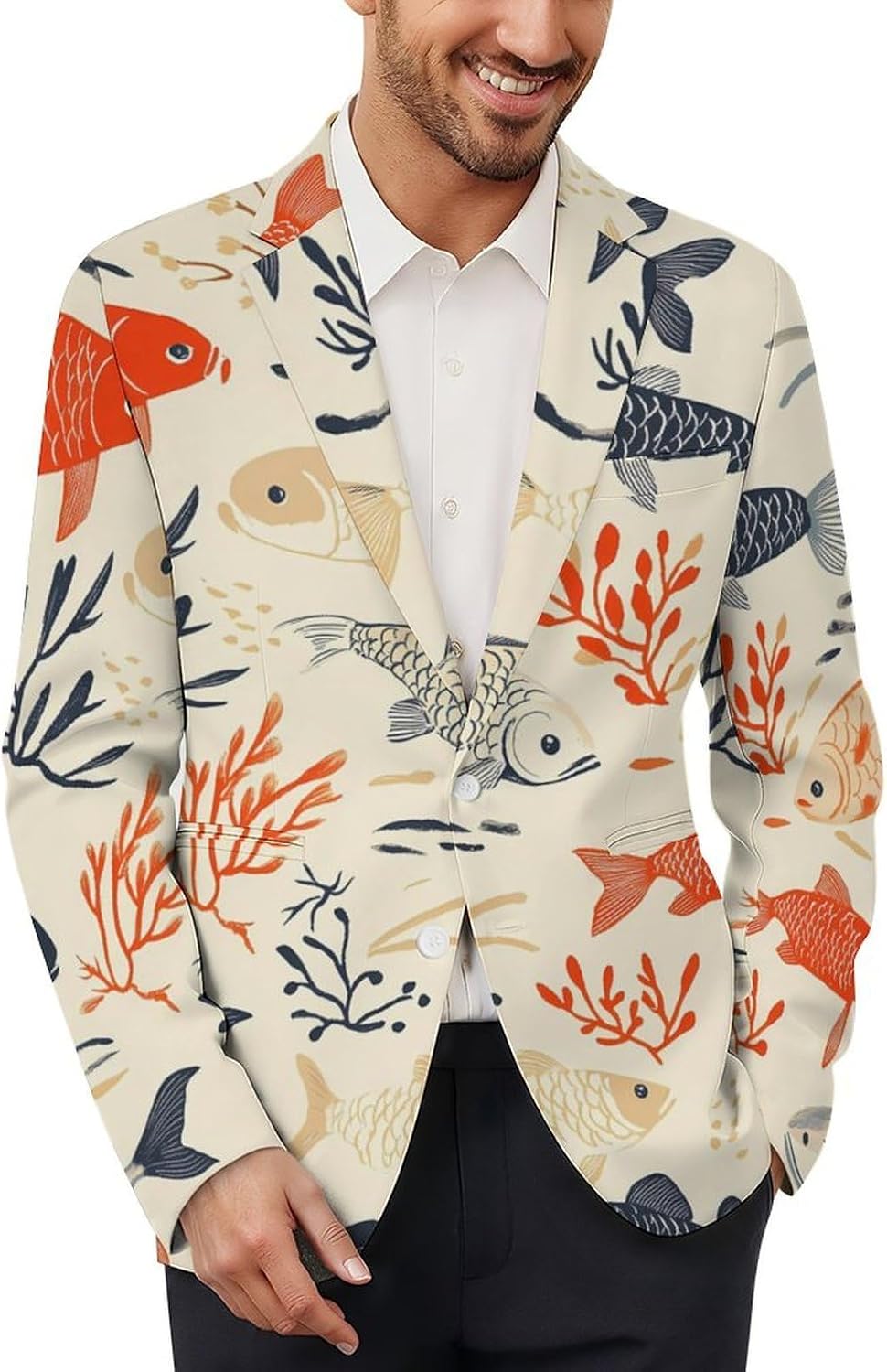 Fish Leaf Mens Blazer Casual Suit Sport Coat Travel Blazers Lightweight Suits Jacket