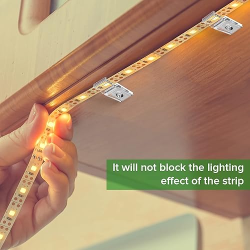 Miniatura 6 de Hysmigor Clips de luz de tira transparentes, autoadhesivos con soporte de montaje de tornillos, paquete de 50 clips de fijación LED fuertes para