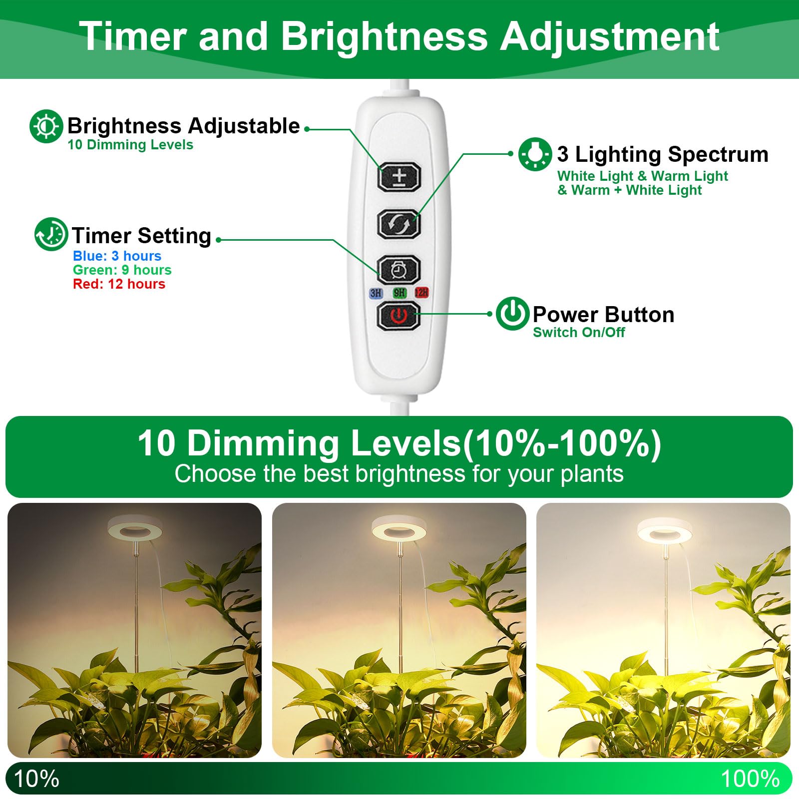 Lampe Pour Plantes 48 LEDs Spectre Complet Avec Minuterie Et Pied Réglable - Lampe De Croissance Pour Intérieur Semis Succulentes Orchidées