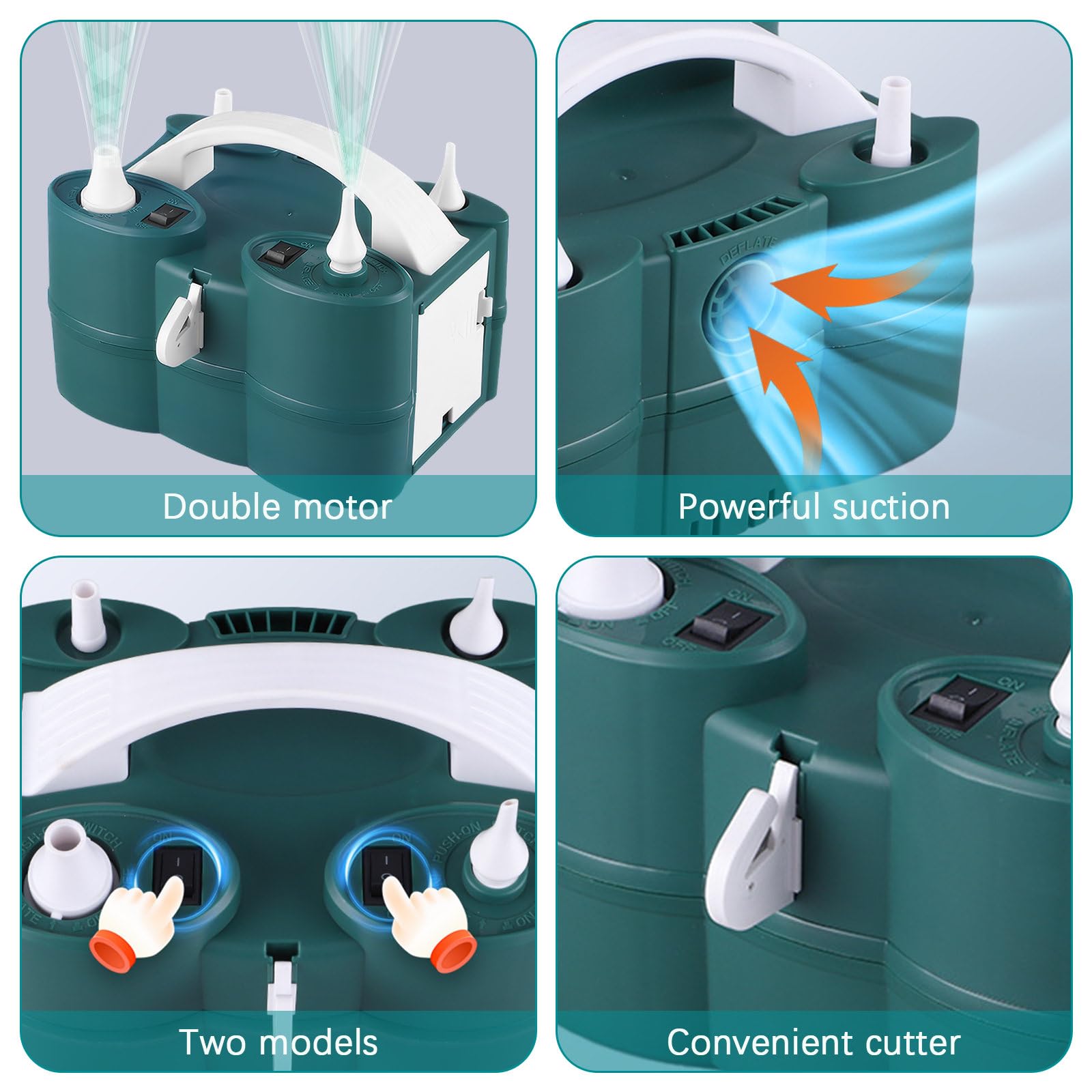LiveGo Inflador de globos eléctrico compacto 3 en 1, máquina de bomba de aire de doble boquilla para látex de 260 q y globos de aluminio, perfecto para decoraciones inflables