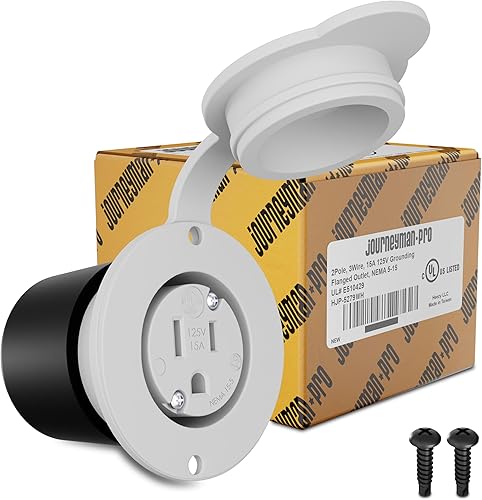 Vista 17 de Journeyman-Pro 5279 15 Amp 120-125 voltios, salida con brida NEMA 5-15, grado comercial blanco, 2 polos-3 cables, receptáculo de cargador de enchufe