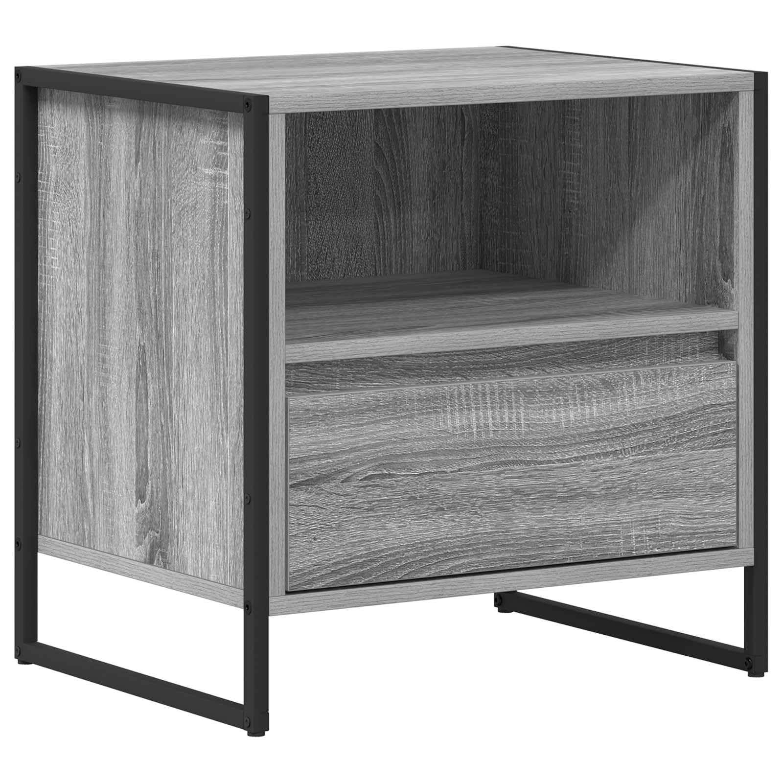 Comodino Sonoma 50 × 39,5 × 50 cm legno con cassetto, gambe in acciaio inox, moderno tavolo laterale per camera da letto e soggiorno