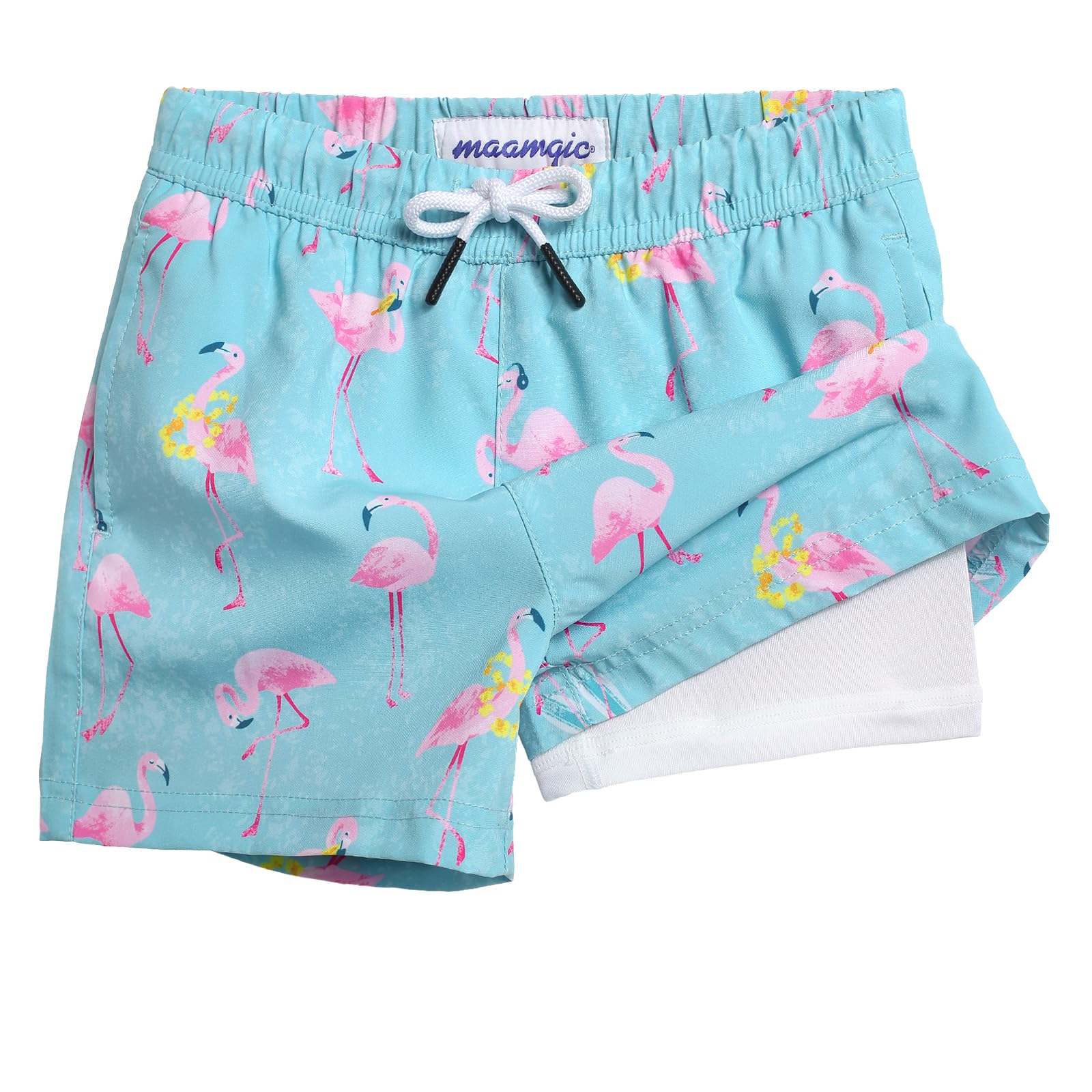 maamgic Boys Swim Trunks with Compression Liner Toddler Stretch Swim Shorts