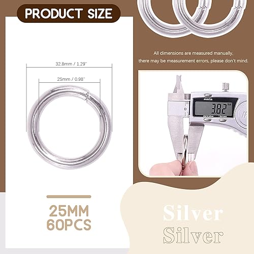 Miniatura 2 de Kit de 60 anillos de metal para cinturones, pasadores de accesorios para macramé, cinturón de campamento, correas para perro, accesorios de sable de